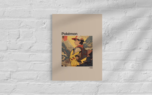 Poster retro ash con pikachu - pokemon red
