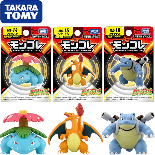 Kanto Startersn- Figuras de Pokémon TAKARA TOMY: Venusaur, Charizard y Blastoise - Colección Monster MS-14, 15, 16